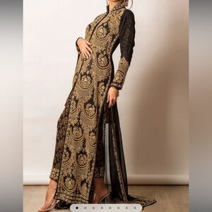 Gulnaaz Khan Black & Gold Kaftan/Jacket Set